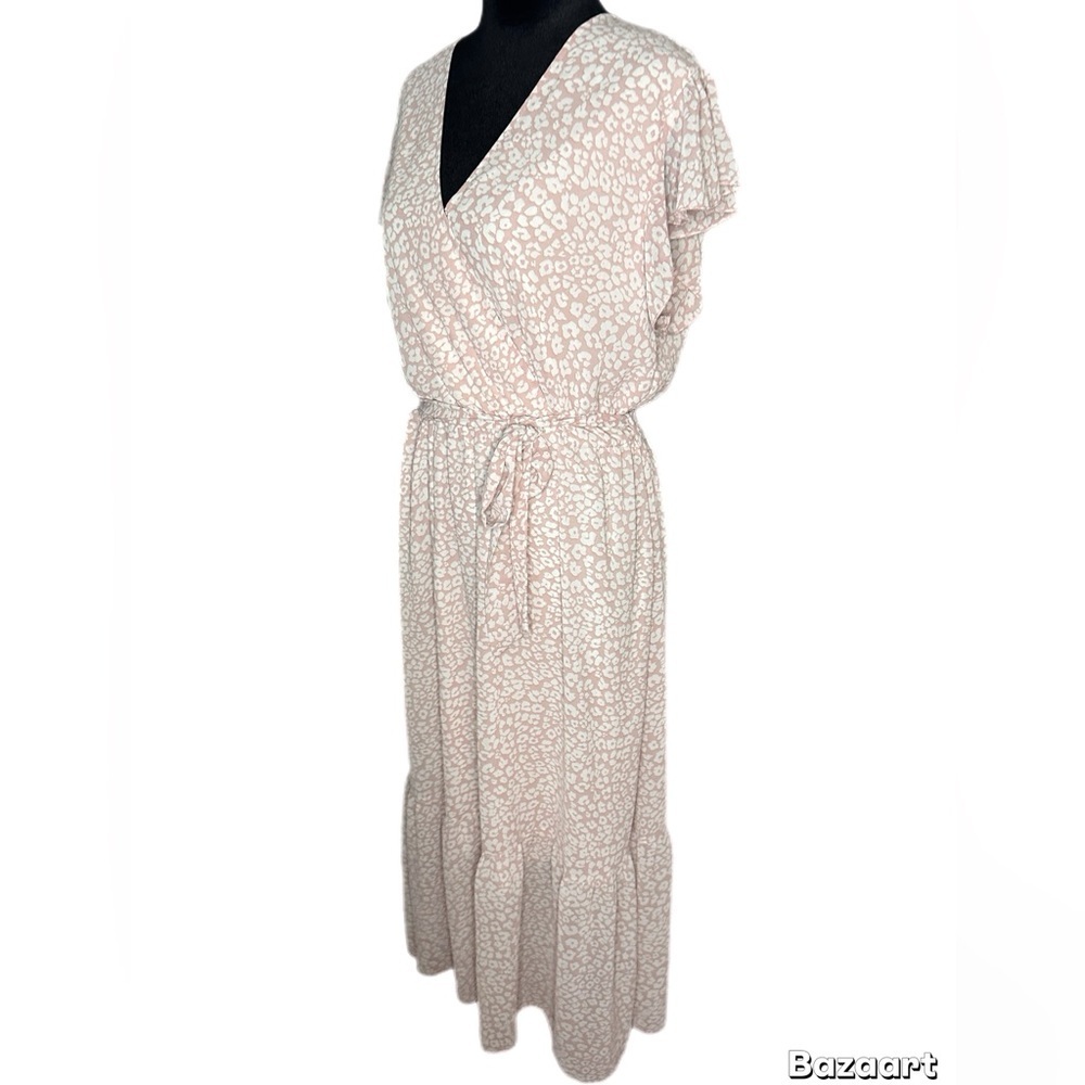 Pretty Garden Pink Leopard Print Wrap Maxi Dress Size XL - Picture 2 of 11
